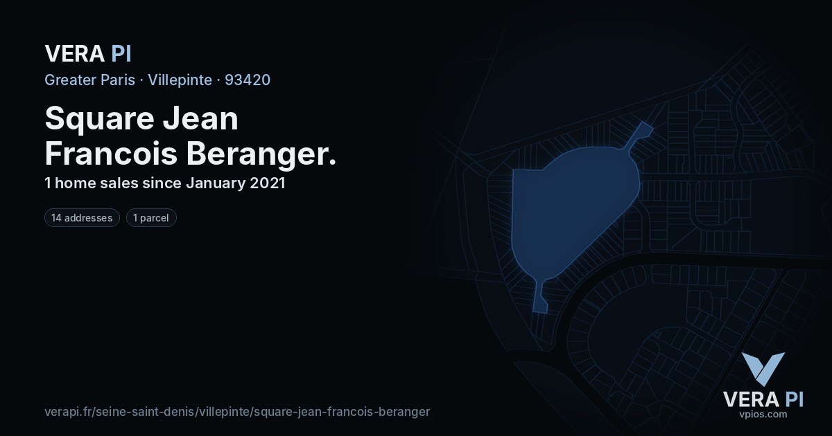 Square Jean Francois Beranger, Villepinte at night – every parcel coloured by the prices around it, the street's own parcels lit