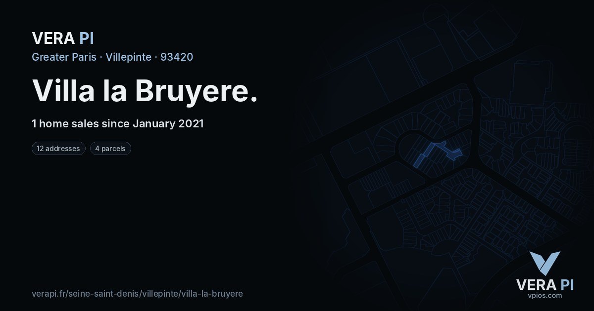 Villa la Bruyere, Villepinte at night – every parcel coloured by the prices around it, the street's own parcels lit