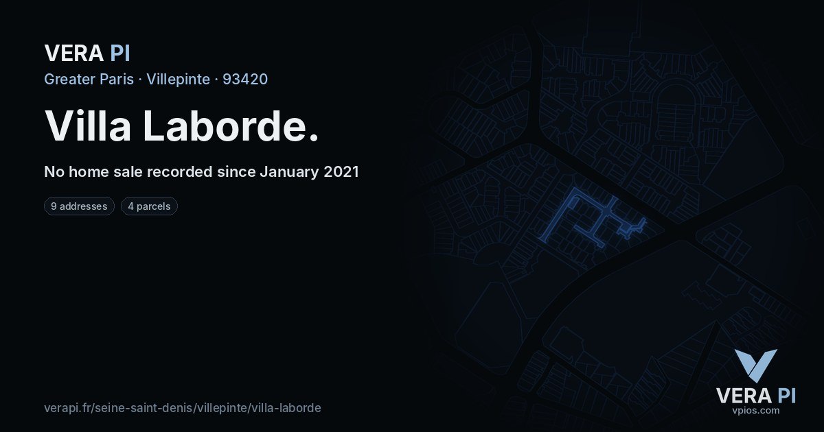 Villa Laborde, Villepinte at night – every parcel coloured by the prices around it, the street's own parcels lit