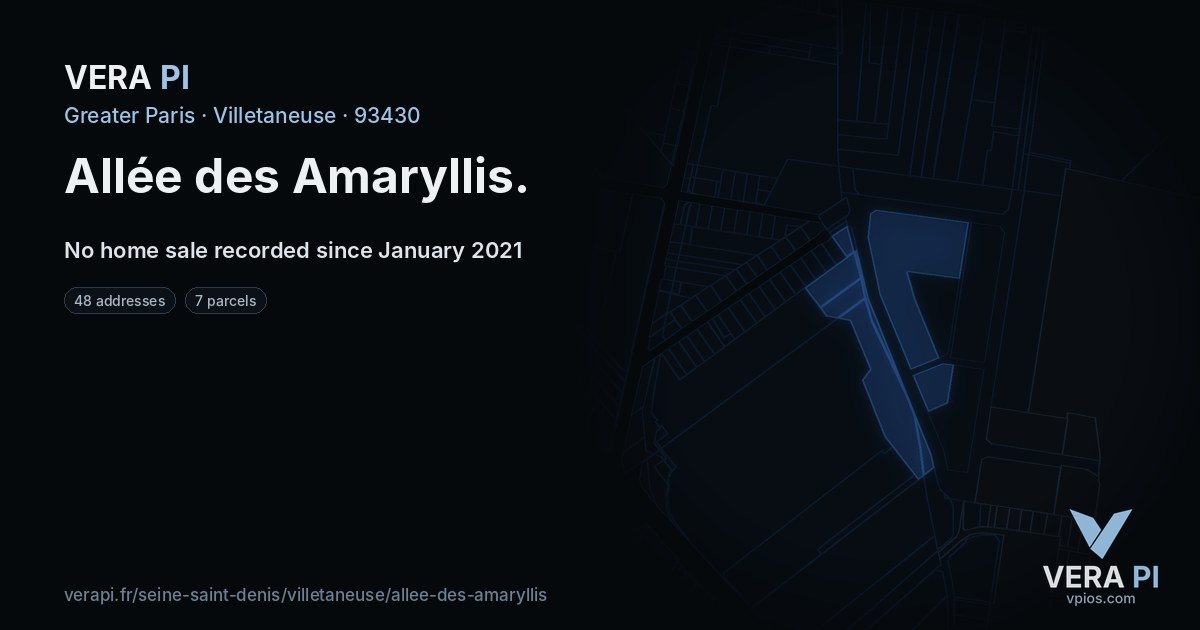 Allée des Amaryllis, Villetaneuse at night – every parcel coloured by the prices around it, the street's own parcels lit