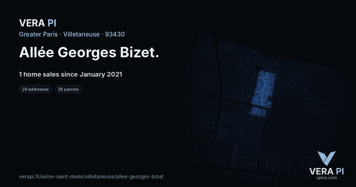 Allée Georges Bizet, Villetaneuse at night – every parcel coloured by the prices around it, the street's own parcels lit