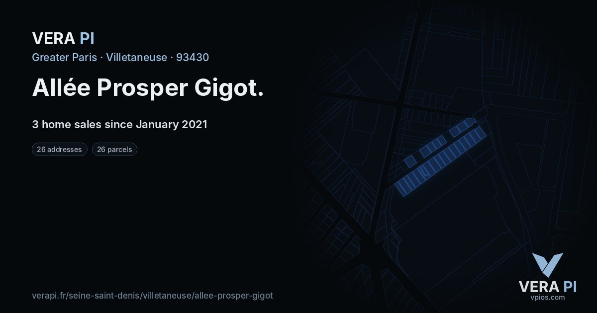 Allée Prosper Gigot, Villetaneuse at night – every parcel coloured by the prices around it, the street's own parcels lit