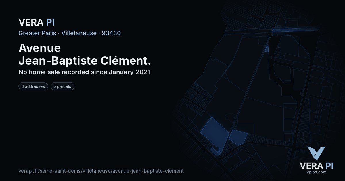 Avenue Jean-Baptiste Clément, Villetaneuse at night – every parcel coloured by the prices around it, the street's own parcels lit