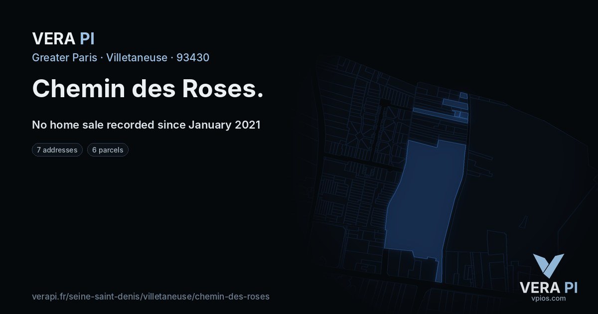 Chemin des Roses, Villetaneuse at night – every parcel coloured by the prices around it, the street's own parcels lit