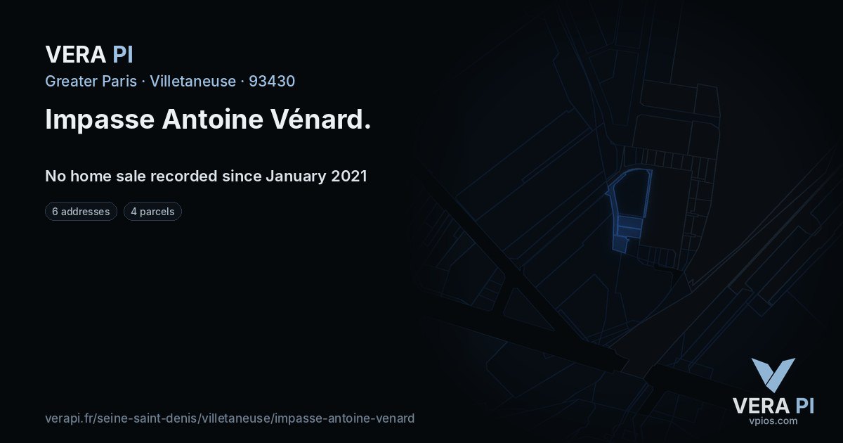 Impasse Antoine Vénard, Villetaneuse at night – every parcel coloured by the prices around it, the street's own parcels lit