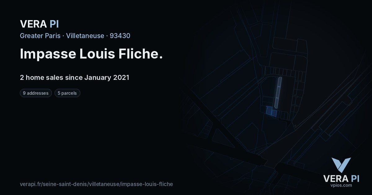 Impasse Louis Fliche, Villetaneuse at night – every parcel coloured by the prices around it, the street's own parcels lit