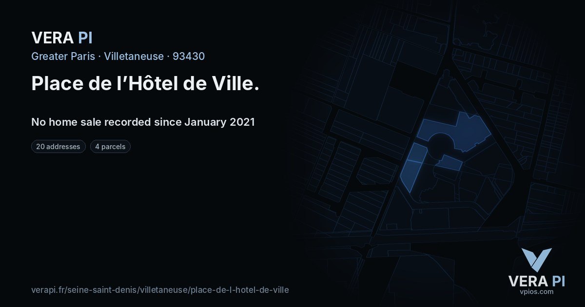 Place de l’Hôtel de Ville, Villetaneuse at night – every parcel coloured by the prices around it, the street's own parcels lit