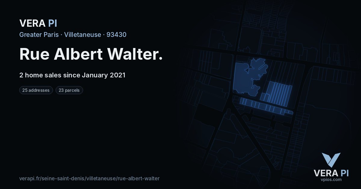 Rue Albert Walter, Villetaneuse at night – every parcel coloured by the prices around it, the street's own parcels lit
