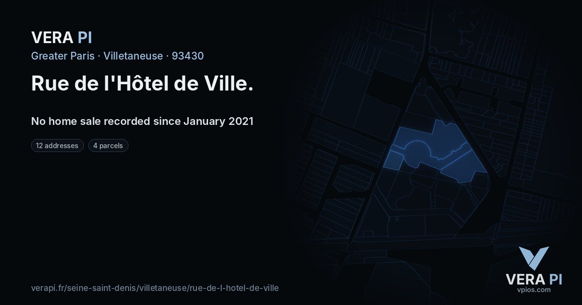 Rue de l'Hôtel de Ville, Villetaneuse at night – every parcel coloured by the prices around it, the street's own parcels lit