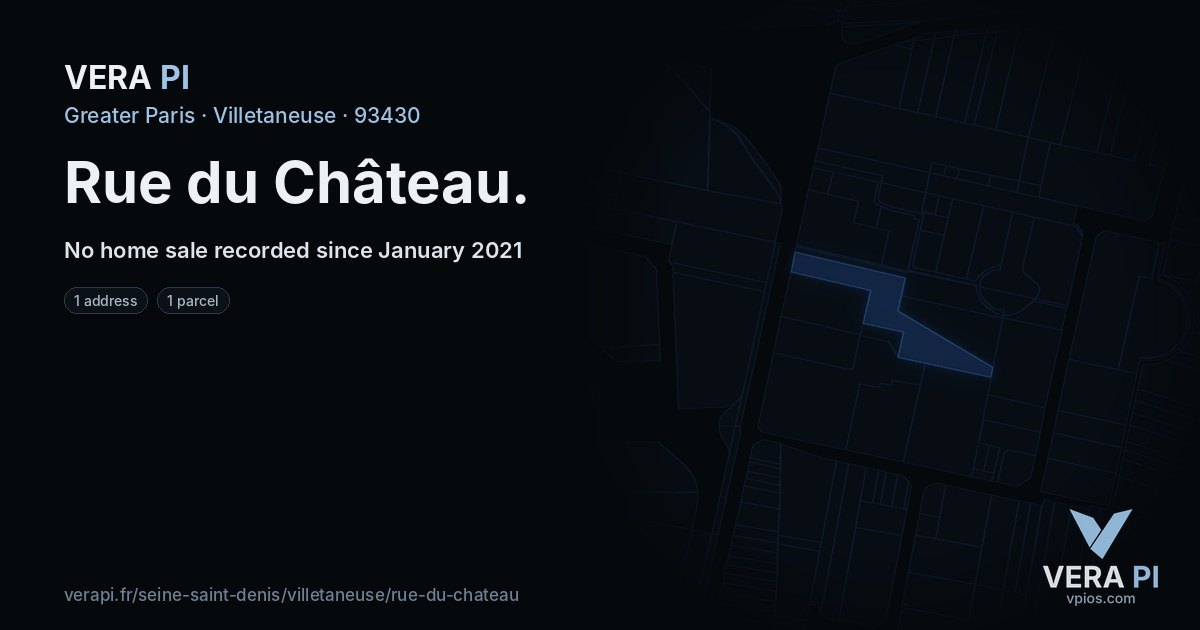 Rue du Château, Villetaneuse at night – every parcel coloured by the prices around it, the street's own parcels lit