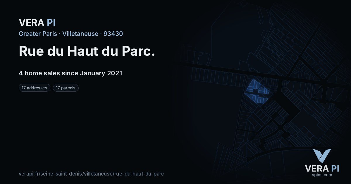 Rue du Haut du Parc, Villetaneuse at night – every parcel coloured by the prices around it, the street's own parcels lit