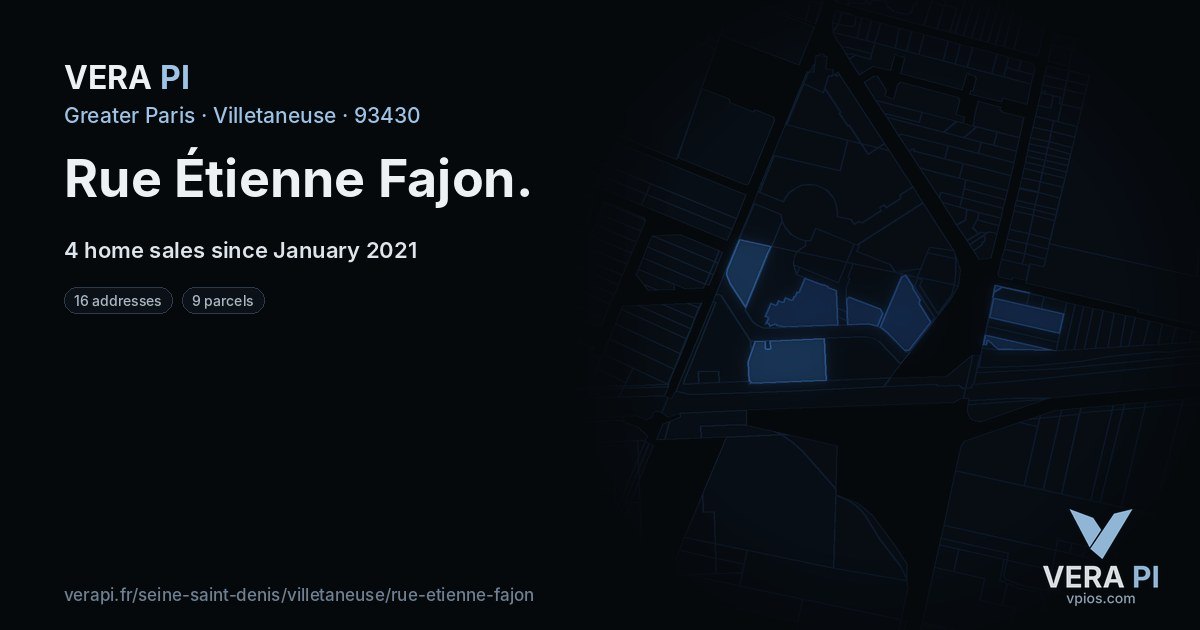Rue Étienne Fajon, Villetaneuse at night – every parcel coloured by the prices around it, the street's own parcels lit