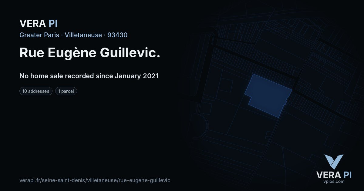 Rue Eugène Guillevic, Villetaneuse at night – every parcel coloured by the prices around it, the street's own parcels lit