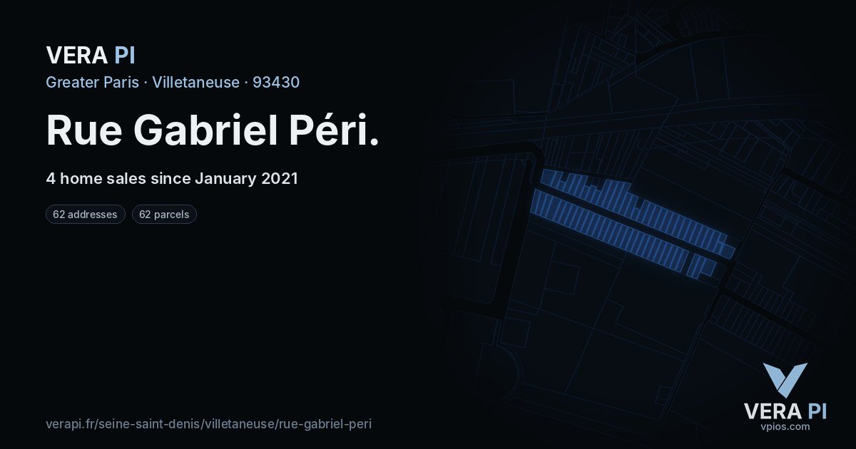 Rue Gabriel Péri, Villetaneuse at night – every parcel coloured by the prices around it, the street's own parcels lit