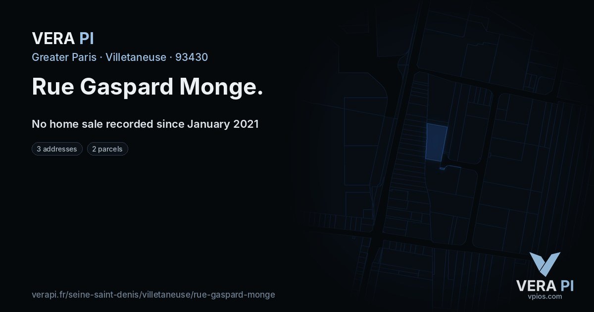 Rue Gaspard Monge, Villetaneuse at night – every parcel coloured by the prices around it, the street's own parcels lit