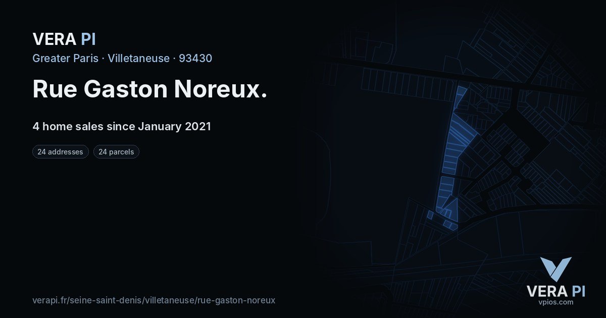 Rue Gaston Noreux, Villetaneuse at night – every parcel coloured by the prices around it, the street's own parcels lit
