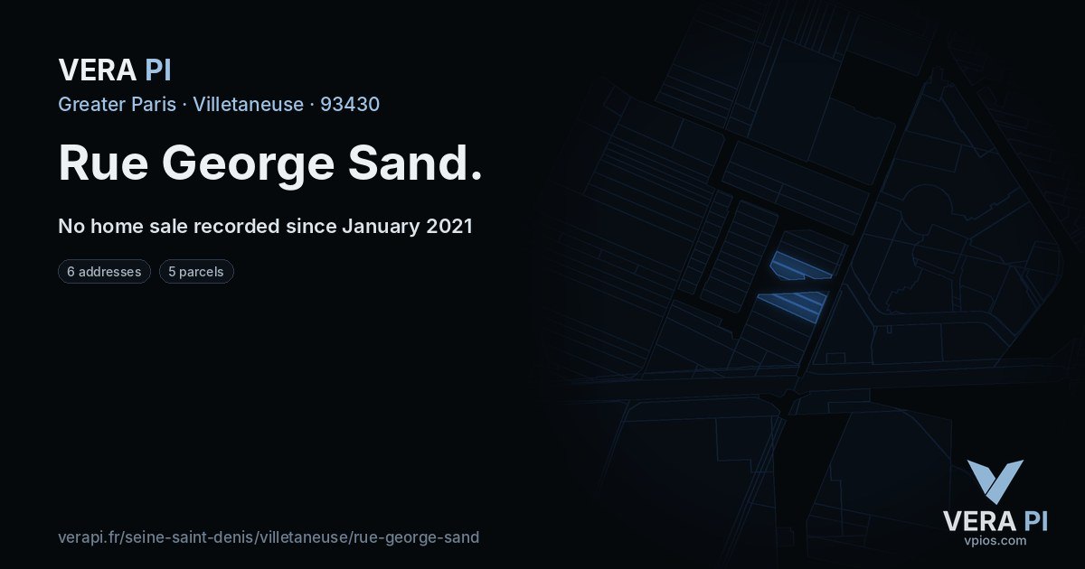 Rue George Sand, Villetaneuse at night – every parcel coloured by the prices around it, the street's own parcels lit