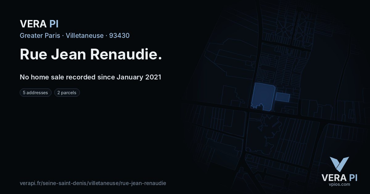 Rue Jean Renaudie, Villetaneuse at night – every parcel coloured by the prices around it, the street's own parcels lit