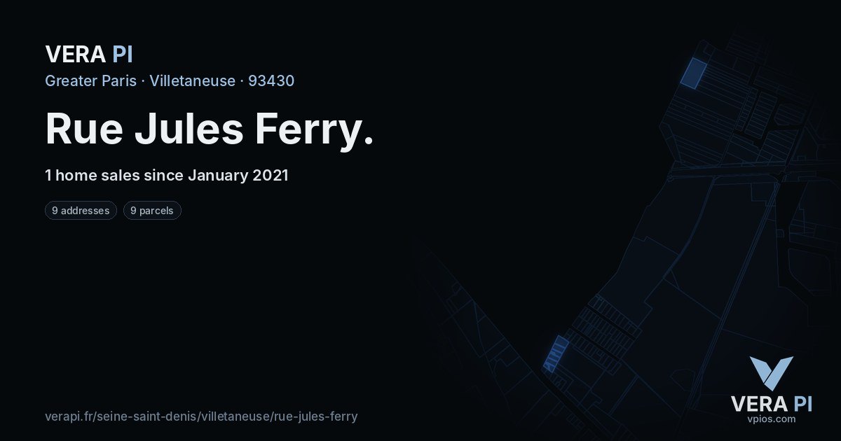 Rue Jules Ferry, Villetaneuse at night – every parcel coloured by the prices around it, the street's own parcels lit
