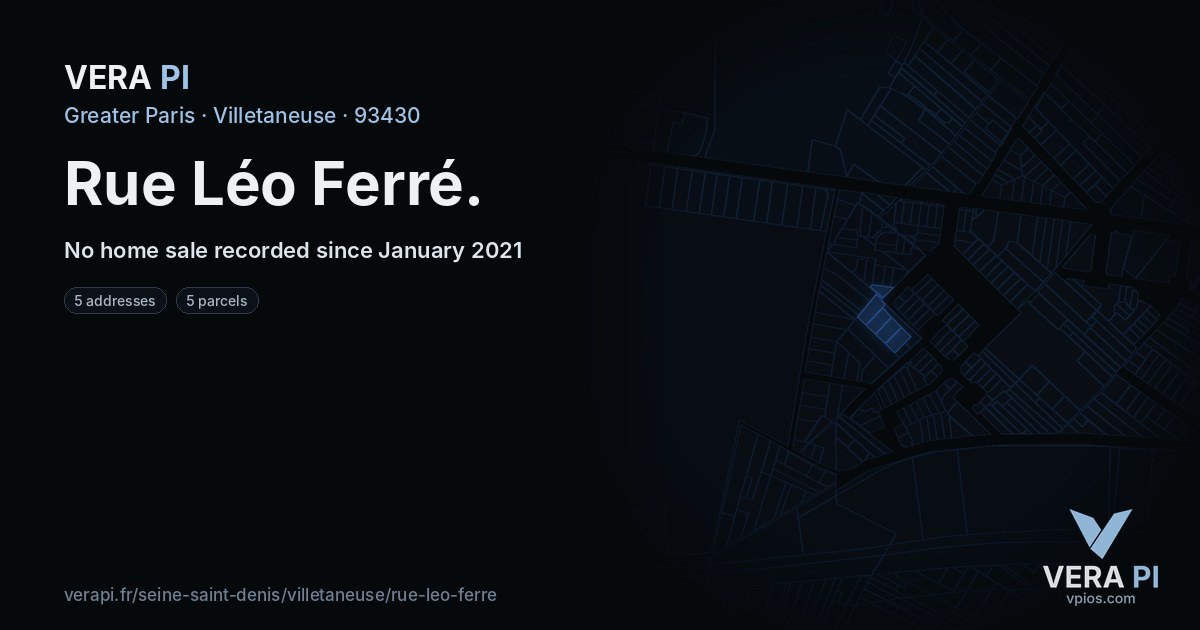 Rue Léo Ferré, Villetaneuse at night – every parcel coloured by the prices around it, the street's own parcels lit