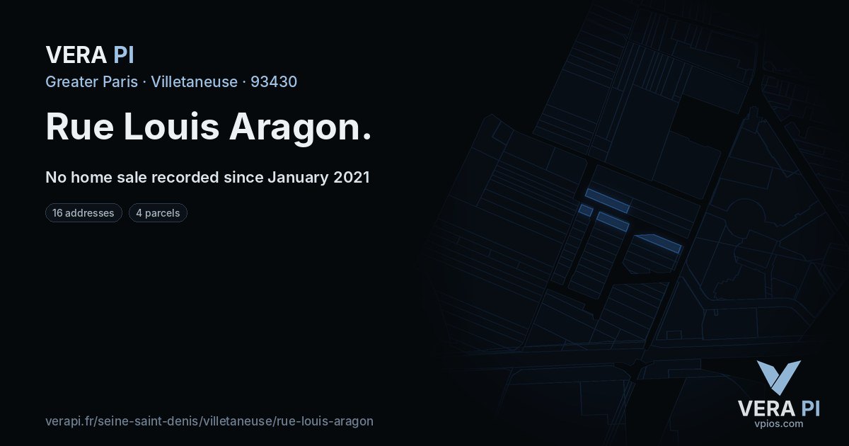 Rue Louis Aragon, Villetaneuse at night – every parcel coloured by the prices around it, the street's own parcels lit