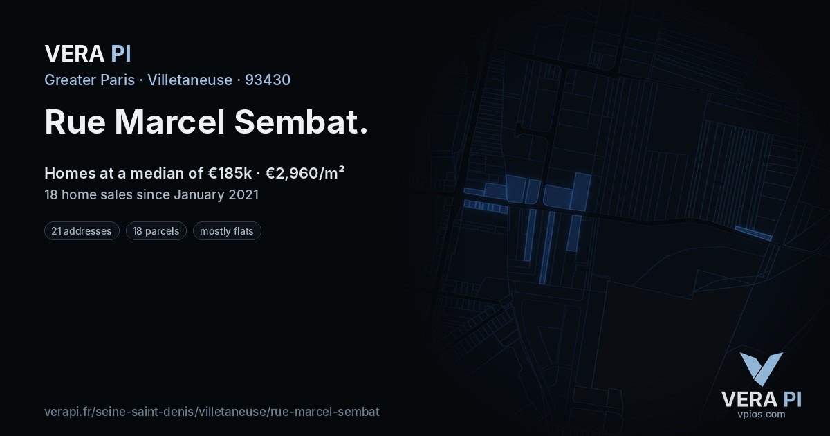 Rue Marcel Sembat, Villetaneuse at night – every parcel coloured by the prices around it, the street's own parcels lit