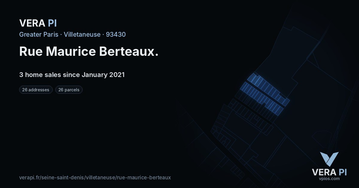 Rue Maurice Berteaux, Villetaneuse at night – every parcel coloured by the prices around it, the street's own parcels lit