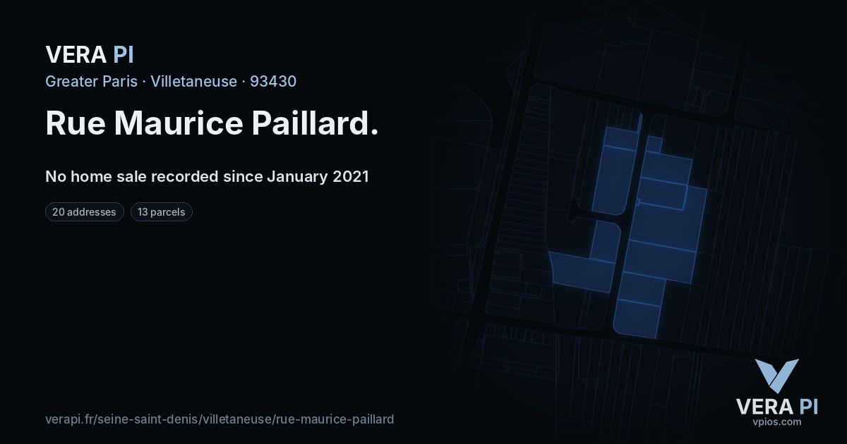 Rue Maurice Paillard, Villetaneuse at night – every parcel coloured by the prices around it, the street's own parcels lit