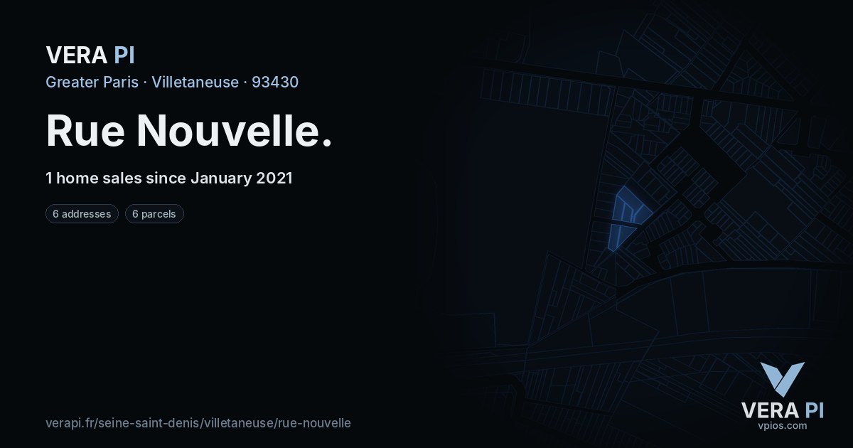 Rue Nouvelle, Villetaneuse at night – every parcel coloured by the prices around it, the street's own parcels lit
