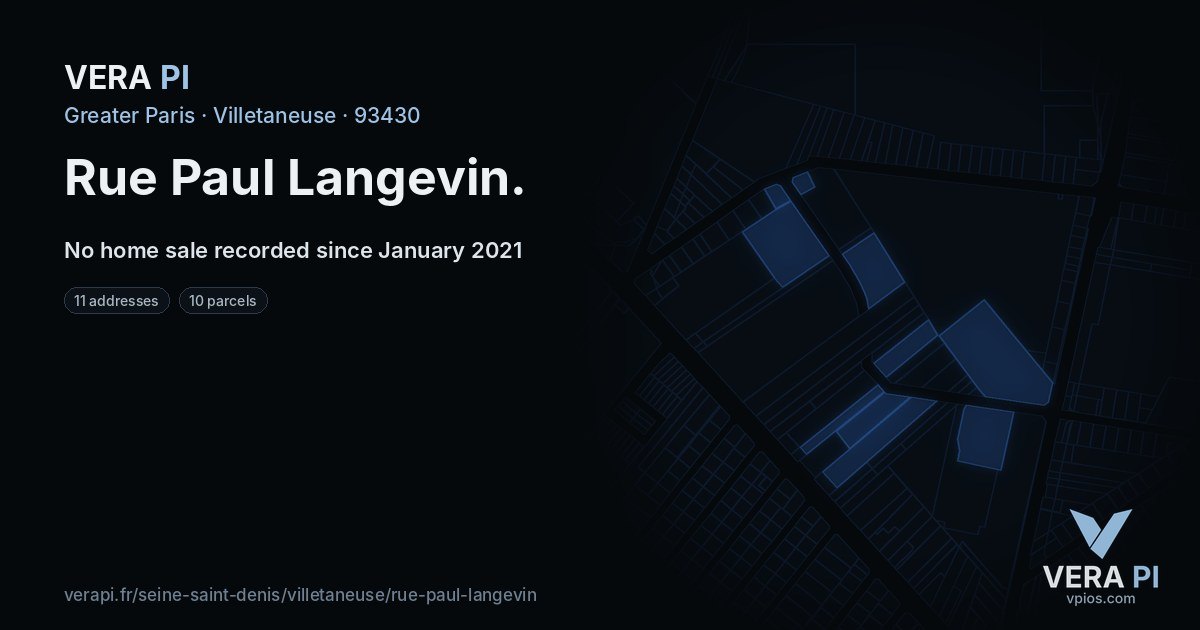 Rue Paul Langevin, Villetaneuse at night – every parcel coloured by the prices around it, the street's own parcels lit