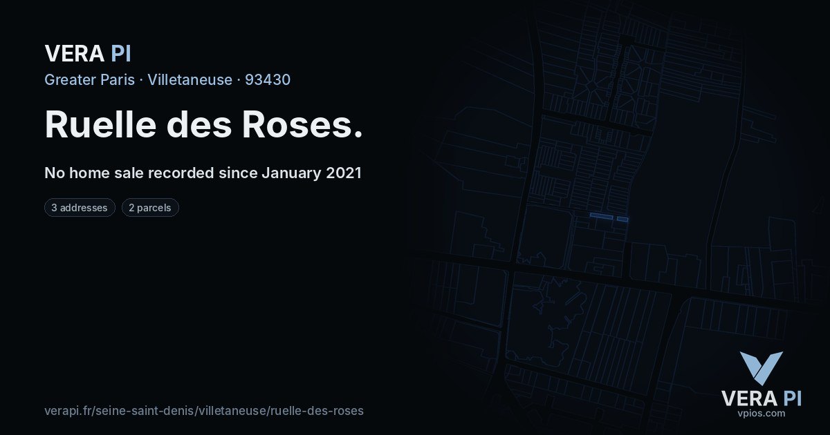 Ruelle des Roses, Villetaneuse at night – every parcel coloured by the prices around it, the street's own parcels lit