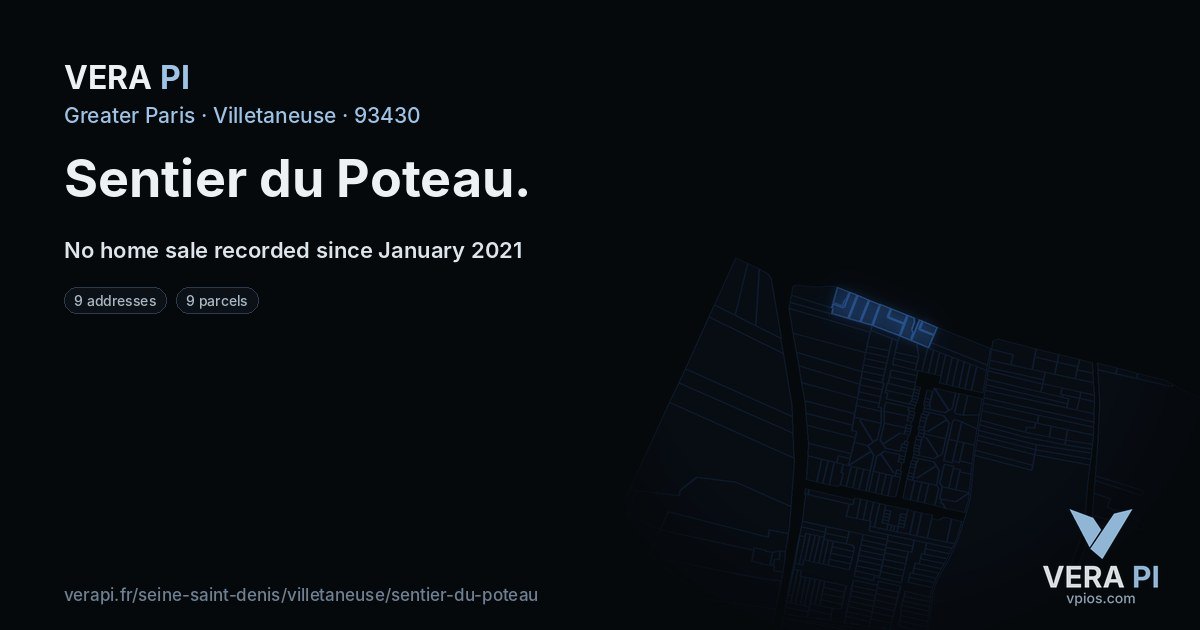 Sentier du Poteau, Villetaneuse at night – every parcel coloured by the prices around it, the street's own parcels lit