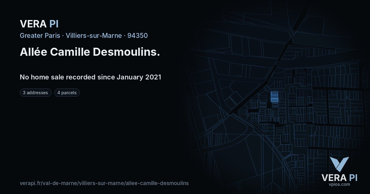 Allée Camille Desmoulins, Villiers-sur-Marne at night – every parcel coloured by the prices around it, the street's own parcels lit