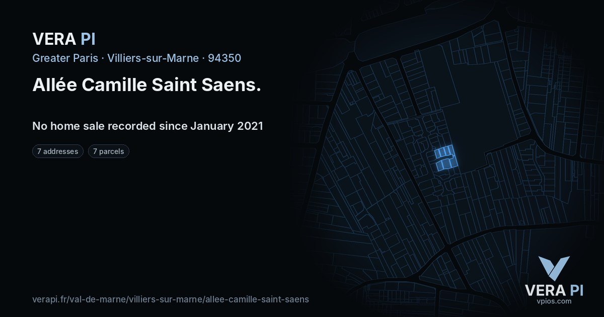 Allée Camille Saint Saens, Villiers-sur-Marne at night – every parcel coloured by the prices around it, the street's own parcels lit