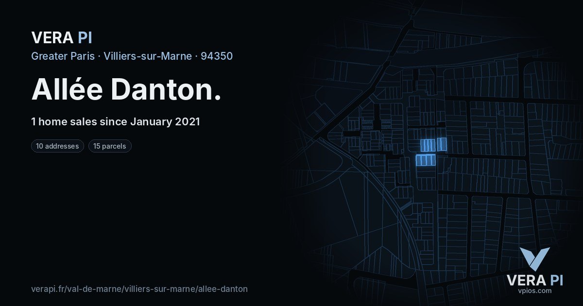 Allée Danton, Villiers-sur-Marne at night – every parcel coloured by the prices around it, the street's own parcels lit