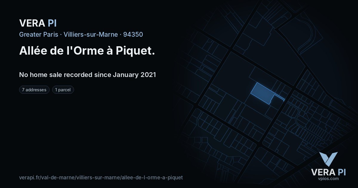 Allée de l'Orme à Piquet, Villiers-sur-Marne at night – every parcel coloured by the prices around it, the street's own parcels lit
