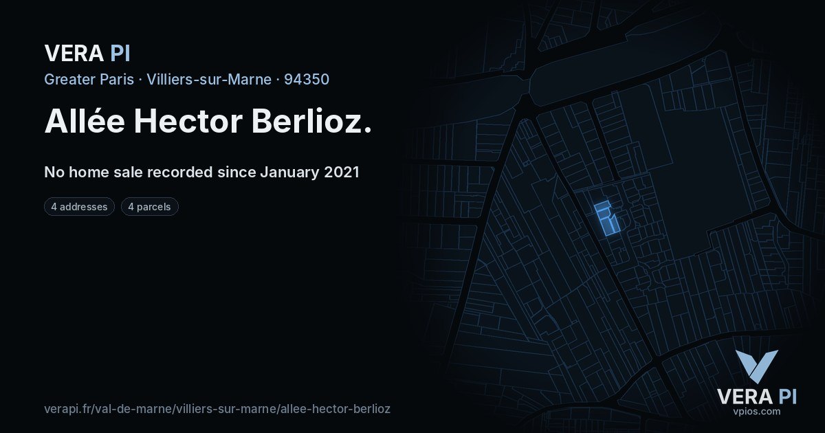 Allée Hector Berlioz, Villiers-sur-Marne at night – every parcel coloured by the prices around it, the street's own parcels lit