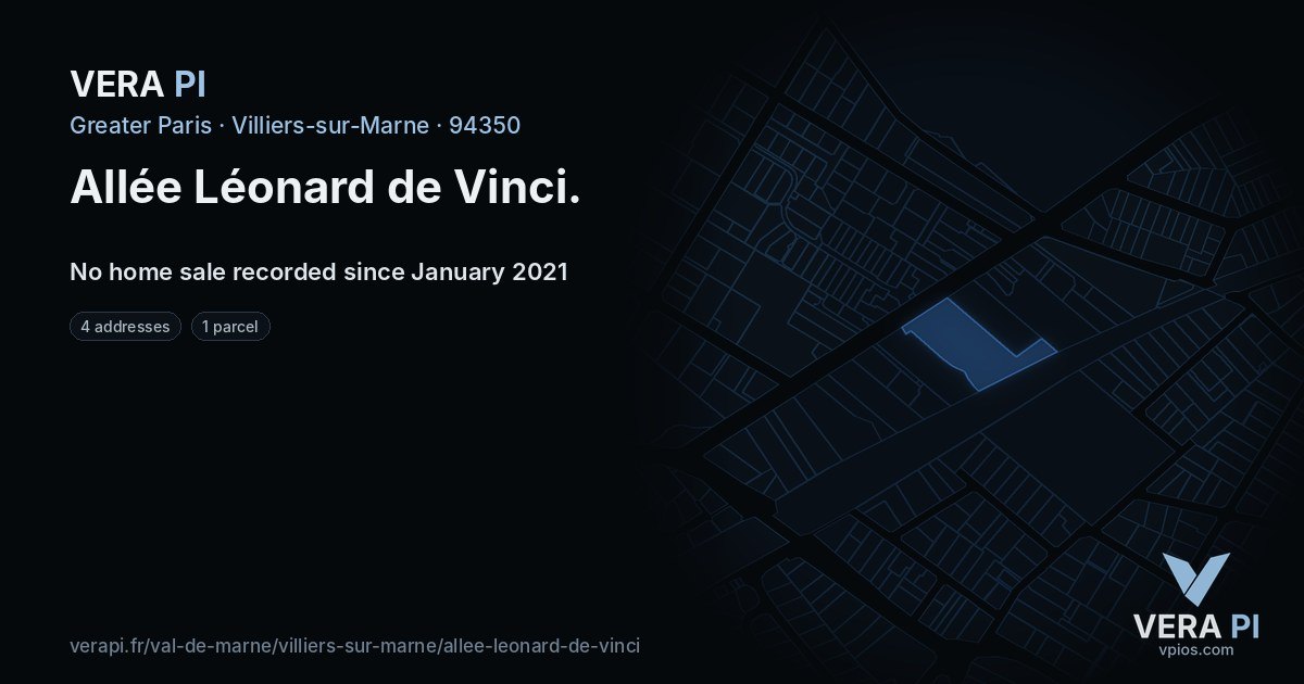 Allée Léonard de Vinci, Villiers-sur-Marne at night – every parcel coloured by the prices around it, the street's own parcels lit