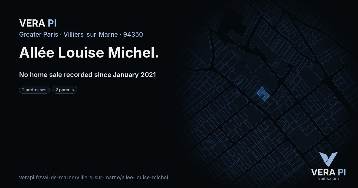 Allée Louise Michel, Villiers-sur-Marne at night – every parcel coloured by the prices around it, the street's own parcels lit