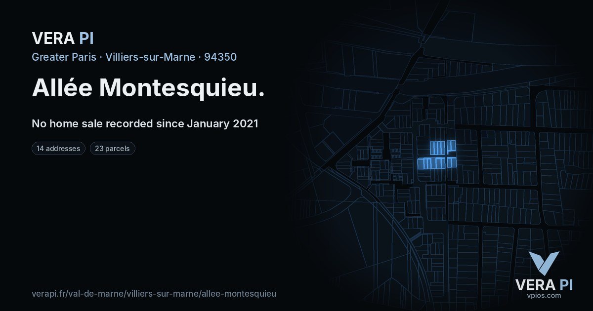 Allée Montesquieu, Villiers-sur-Marne at night – every parcel coloured by the prices around it, the street's own parcels lit