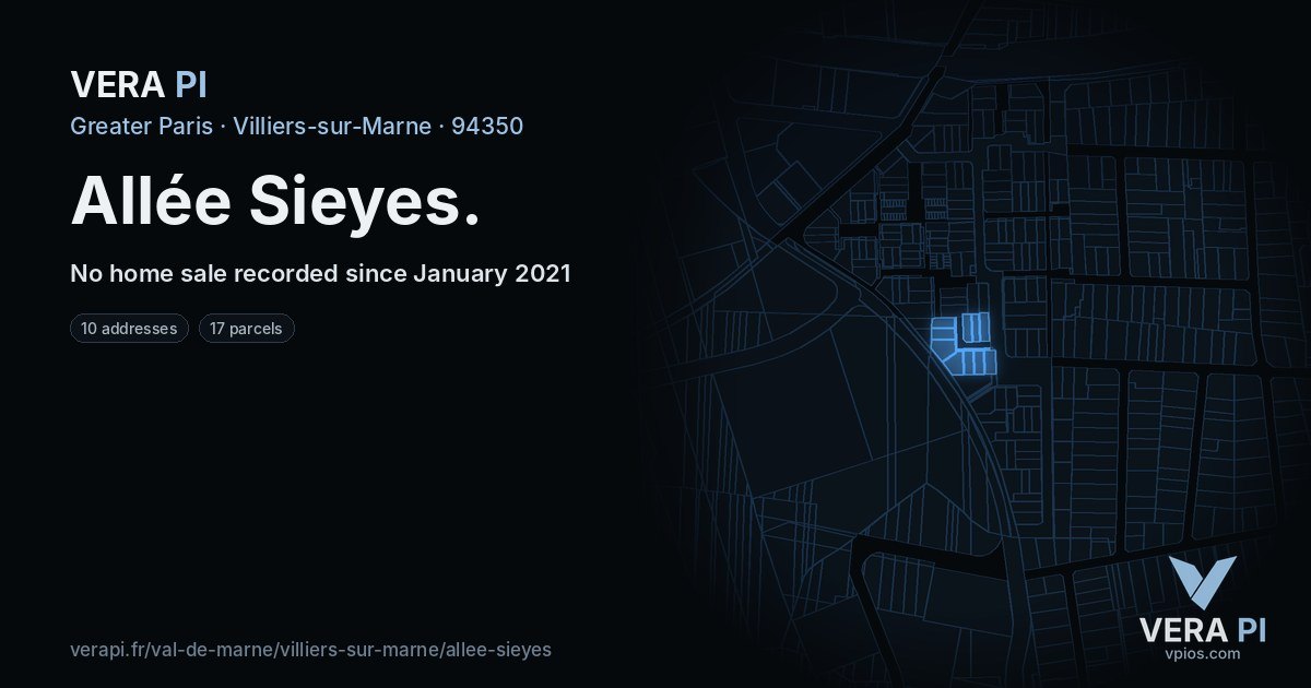 Allée Sieyes, Villiers-sur-Marne at night – every parcel coloured by the prices around it, the street's own parcels lit