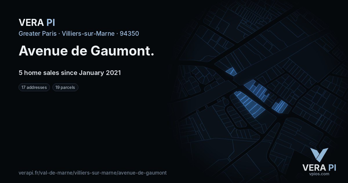 Avenue de Gaumont, Villiers-sur-Marne at night – every parcel coloured by the prices around it, the street's own parcels lit