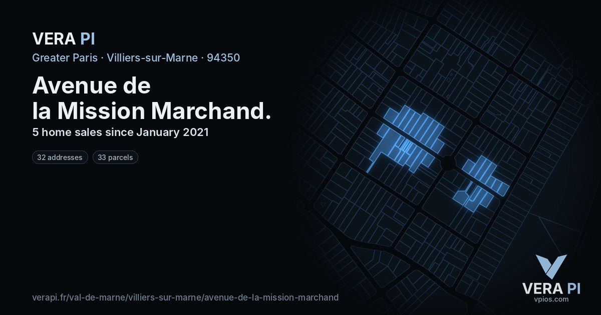 Avenue de la Mission Marchand, Villiers-sur-Marne at night – every parcel coloured by the prices around it, the street's own parcels lit
