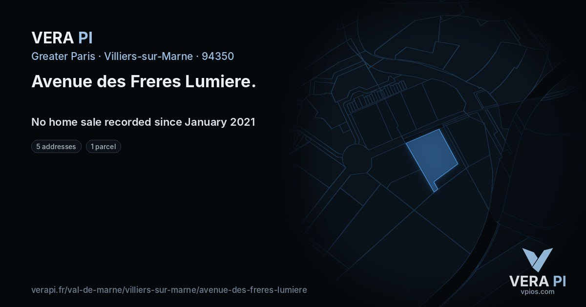Avenue des Freres Lumiere, Villiers-sur-Marne at night – every parcel coloured by the prices around it, the street's own parcels lit