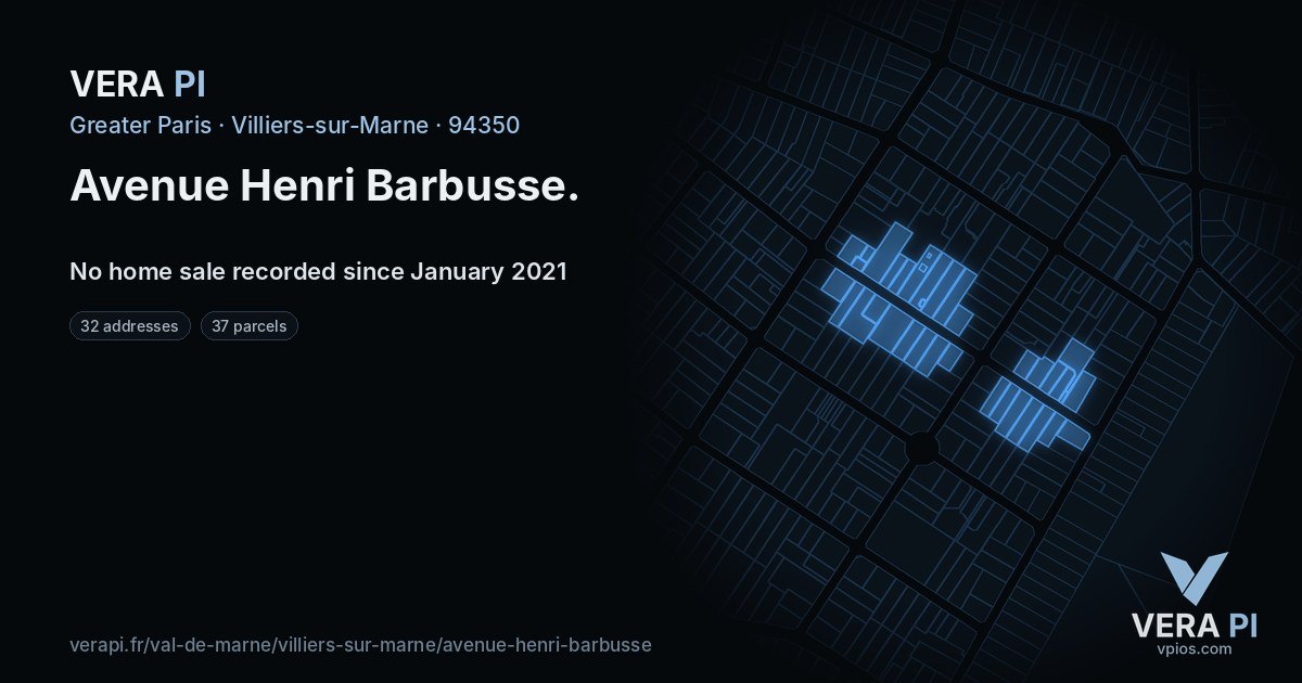 Avenue Henri Barbusse, Villiers-sur-Marne at night – every parcel coloured by the prices around it, the street's own parcels lit