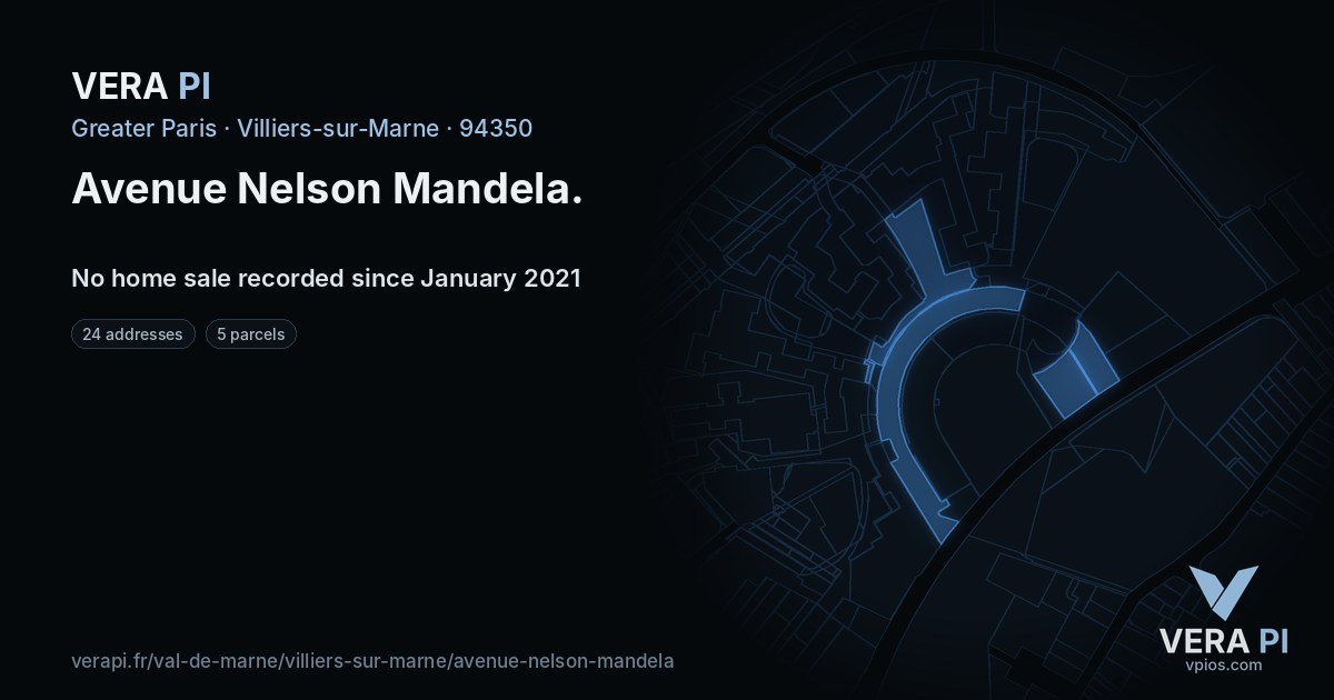 Avenue Nelson Mandela, Villiers-sur-Marne at night – every parcel coloured by the prices around it, the street's own parcels lit