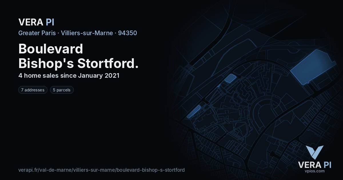 Boulevard Bishop's Stortford, Villiers-sur-Marne at night – every parcel coloured by the prices around it, the street's own parcels lit