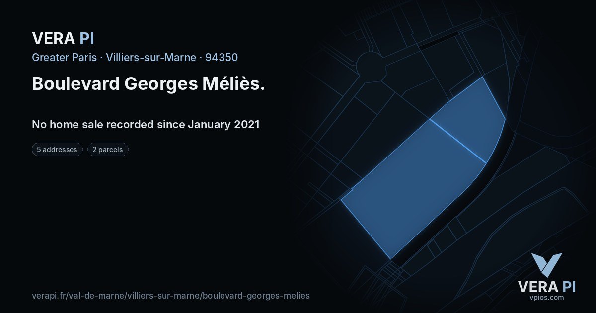 Boulevard Georges Méliès, Villiers-sur-Marne at night – every parcel coloured by the prices around it, the street's own parcels lit