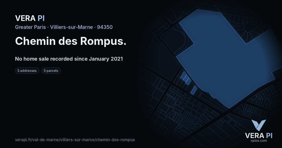 Chemin des Rompus, Villiers-sur-Marne at night – every parcel coloured by the prices around it, the street's own parcels lit