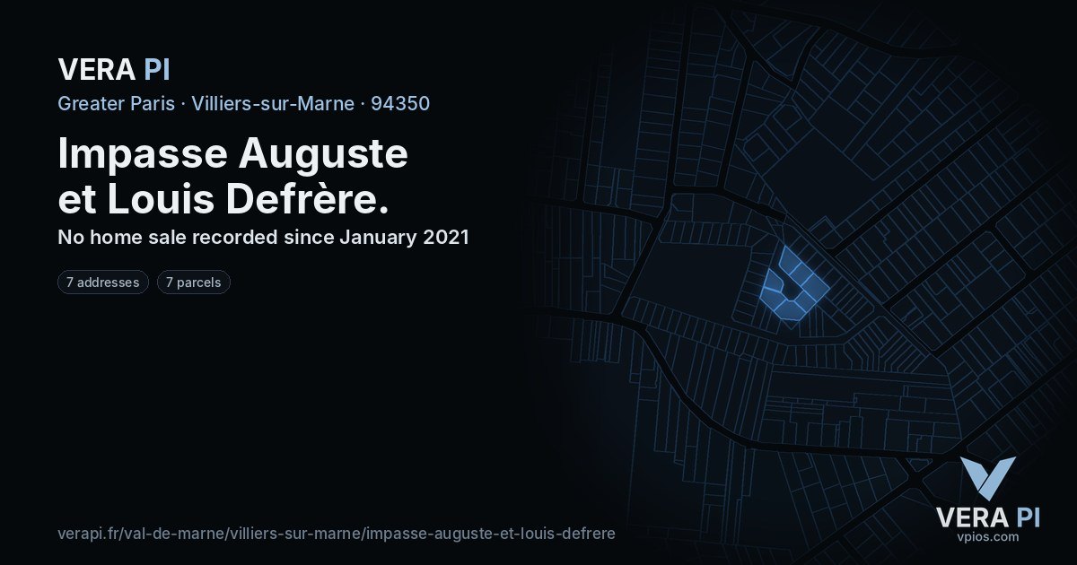 Impasse Auguste et Louis Defrère, Villiers-sur-Marne at night – every parcel coloured by the prices around it, the street's own parcels lit